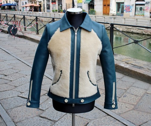 Giubbotto giacca pelle blu